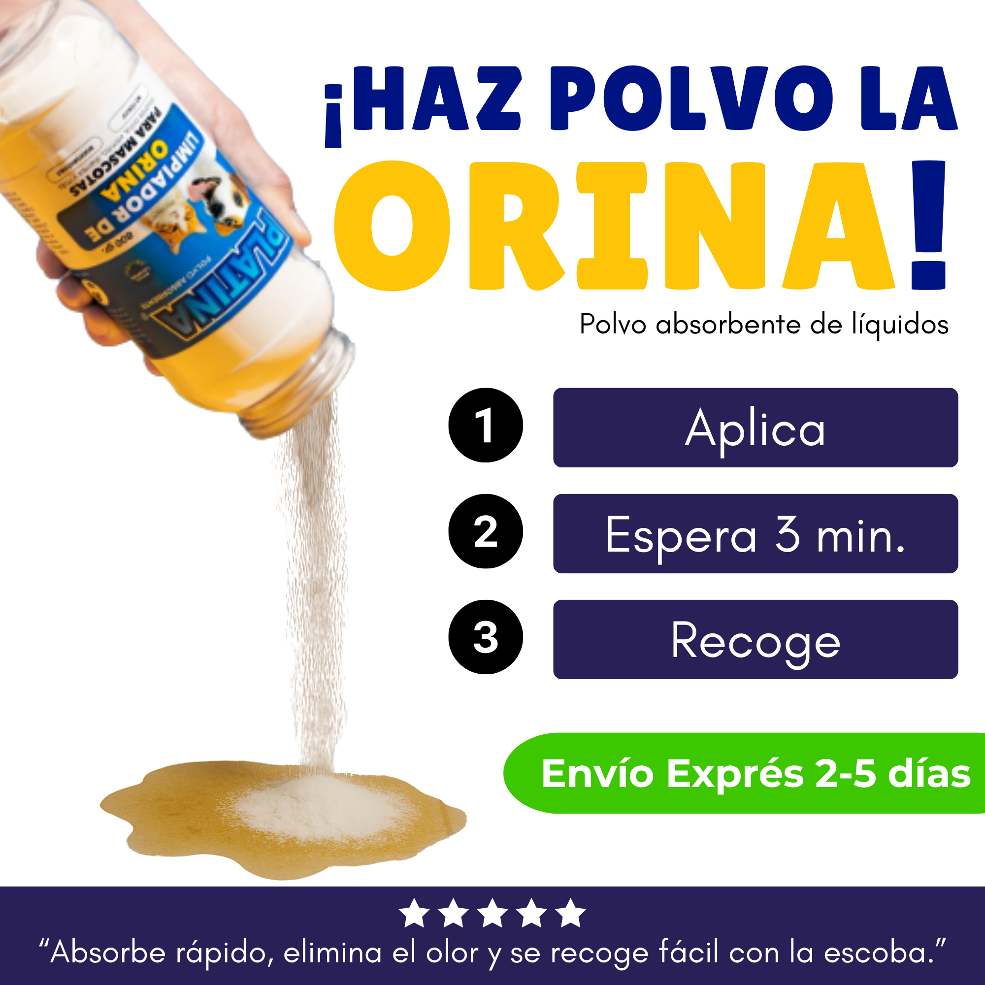 Limpiador de Orina para Mascotas - Polvo Absorbente - 800 gr