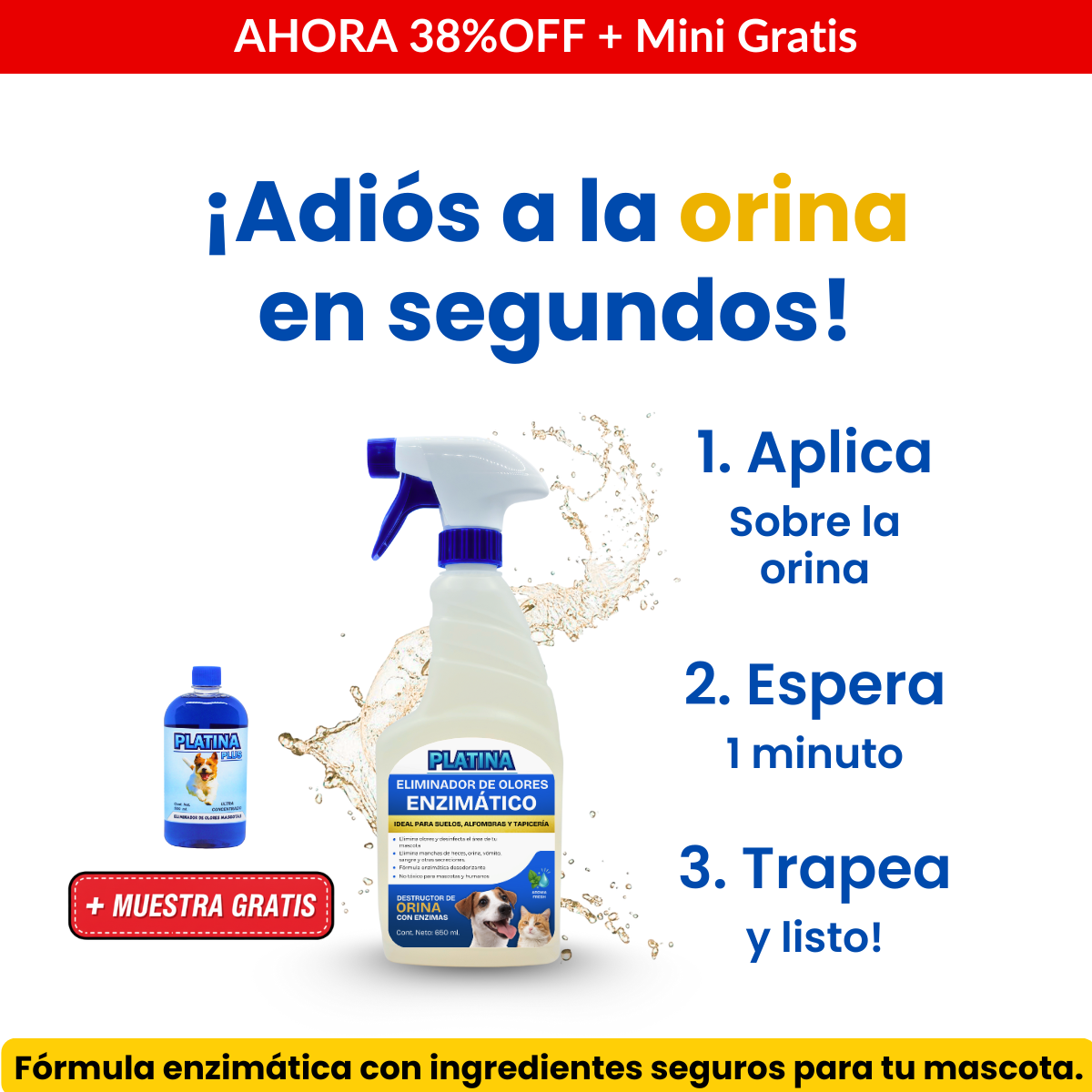 Limpiador enzimático de Orina y Eliminador de Olores en Spray - 650 ml
