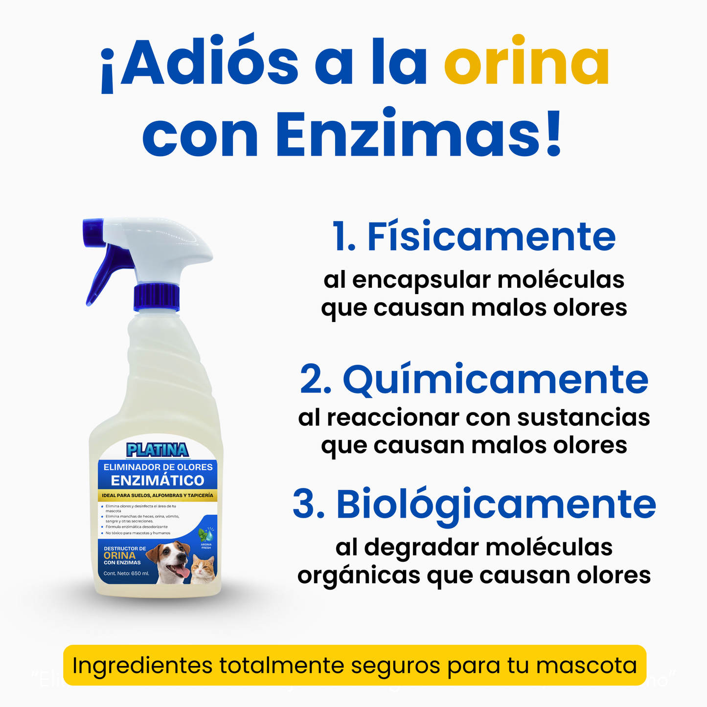 Limpiador enzimático de Orina y Eliminador de Olores en Spray - 650 ml