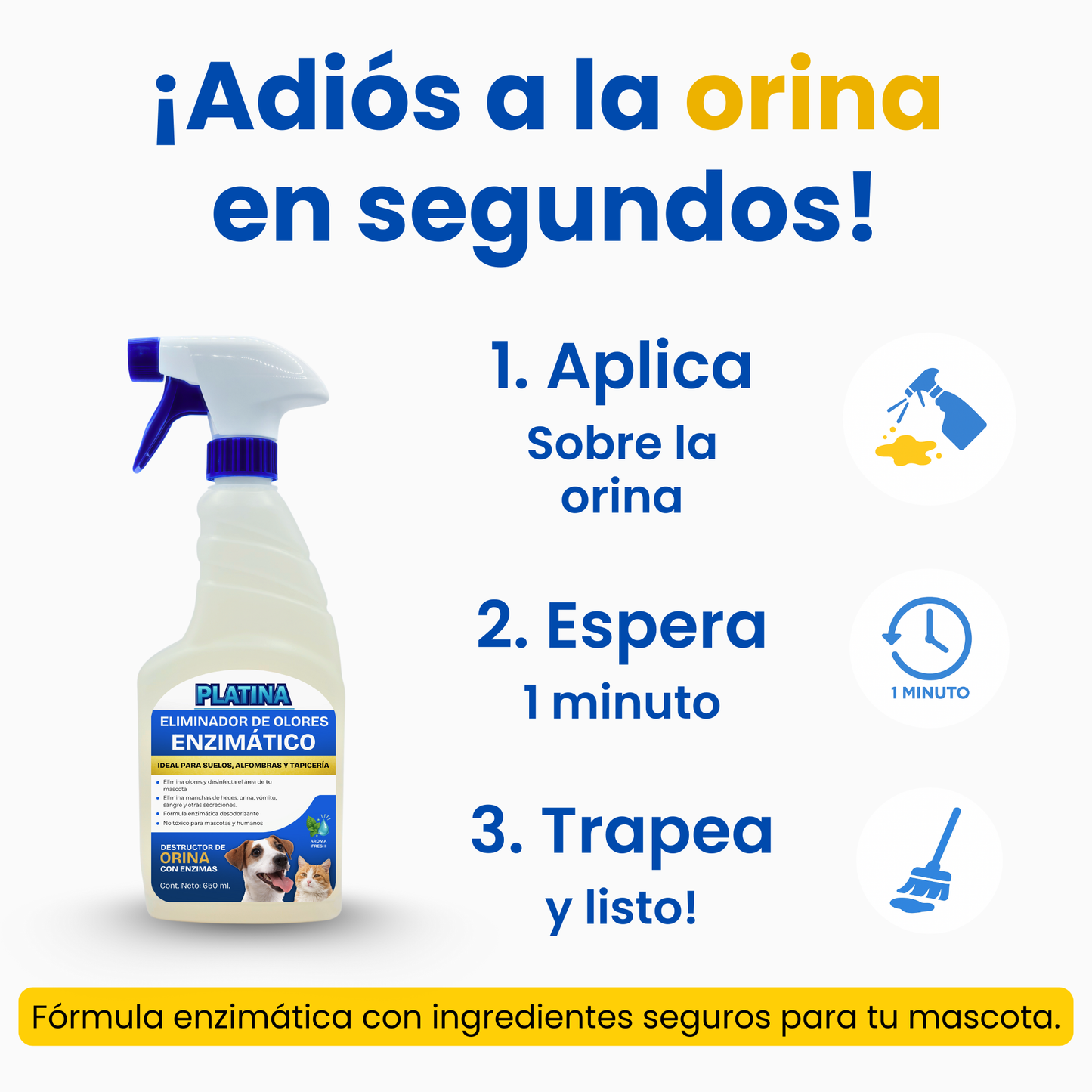 Limpiador enzimático de Orina y Eliminador de Olores en Spray - 650 ml